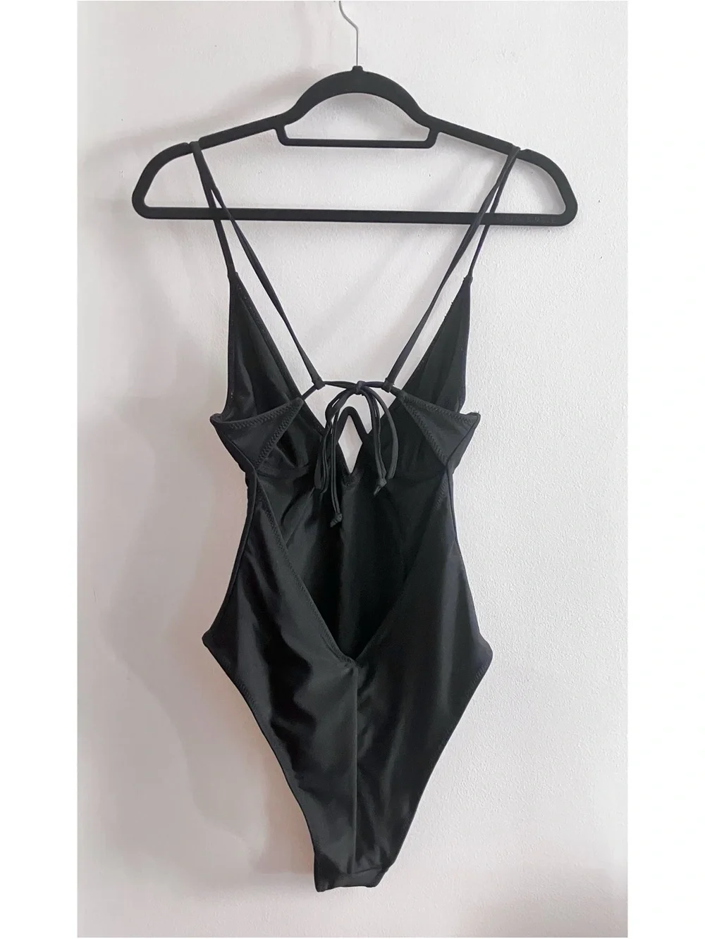 White Fox Black High-Cut One-Piece Swimsuit w/Adjustable Tie Straps Women’s SM